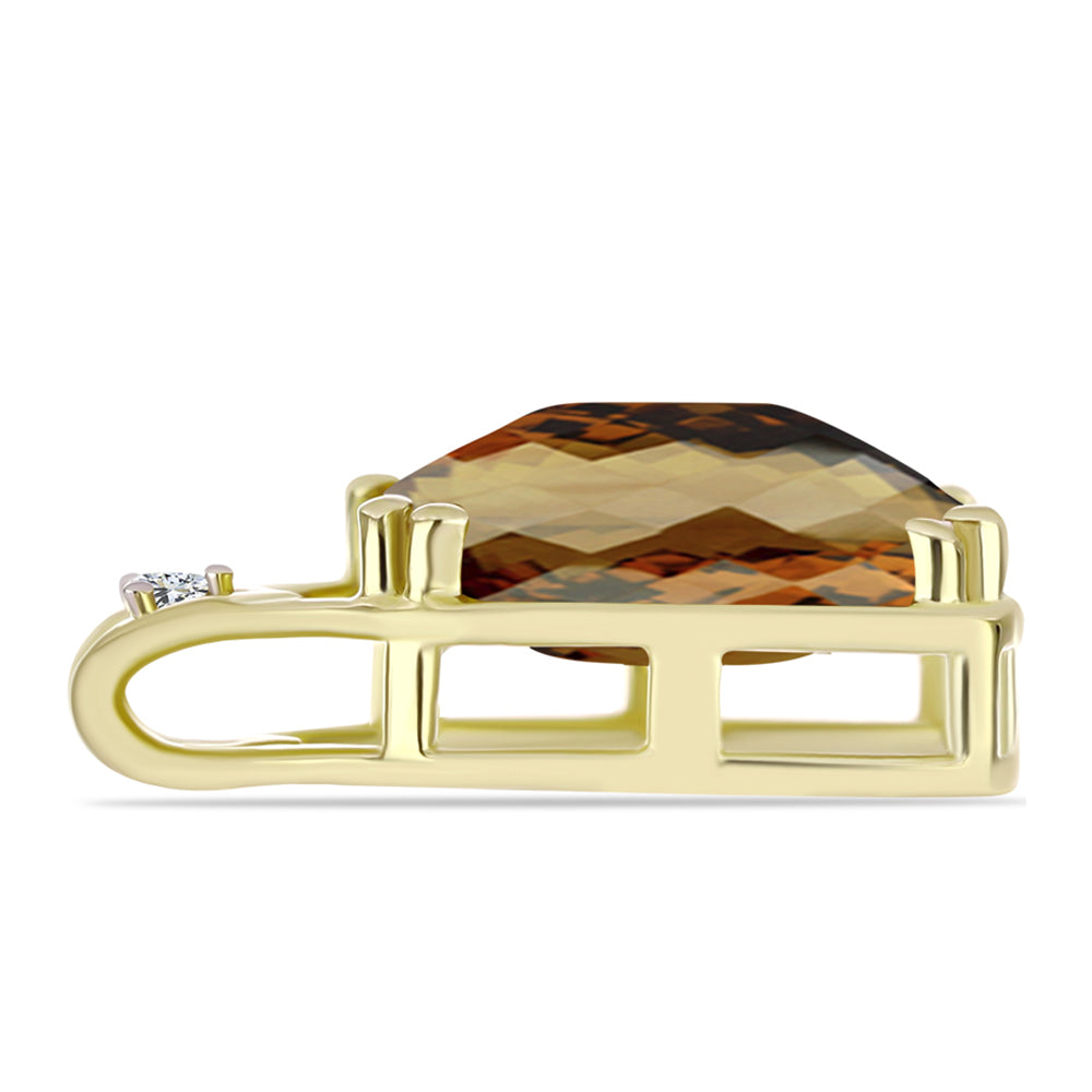 Goldplattierter Silberanhänger mit Cognac-Quarz und weißem Topas