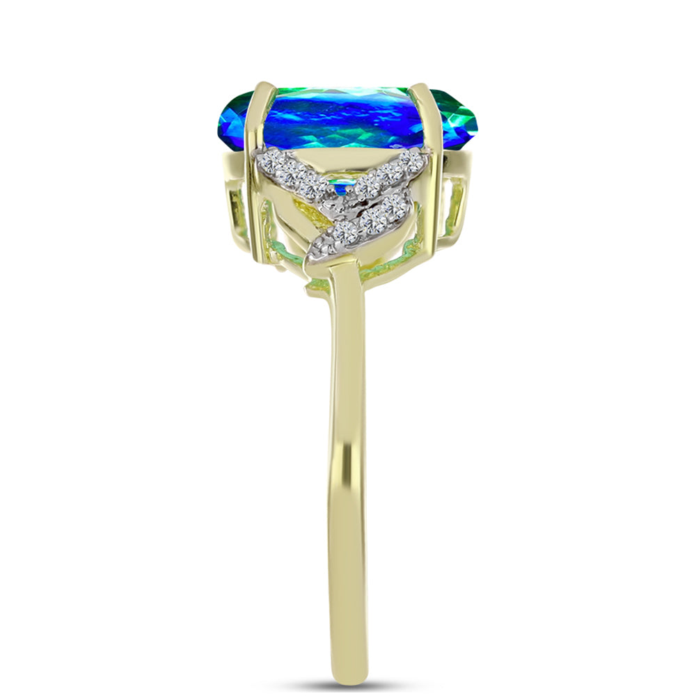 Goldplattierter Silberring mit Pfauenquarz und weißem Topas