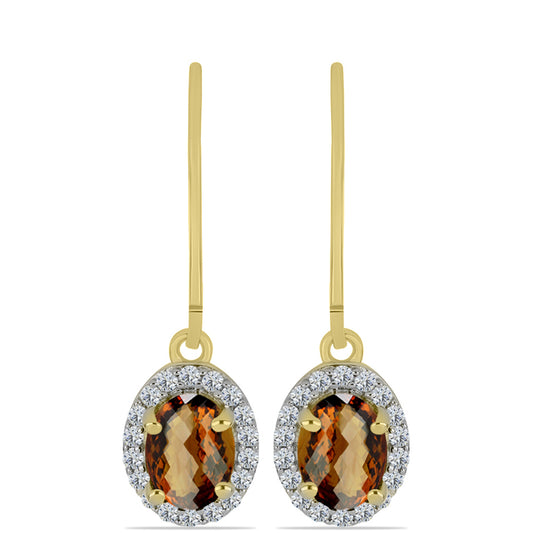 Goldplattierte Silberohrringe mit Cognac-Quarz und weißem Topas