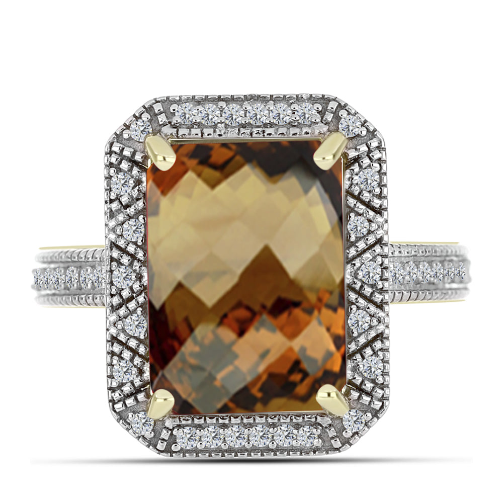 Goldplattierter Silberring mit Cognac-Quarz und weißem Topas