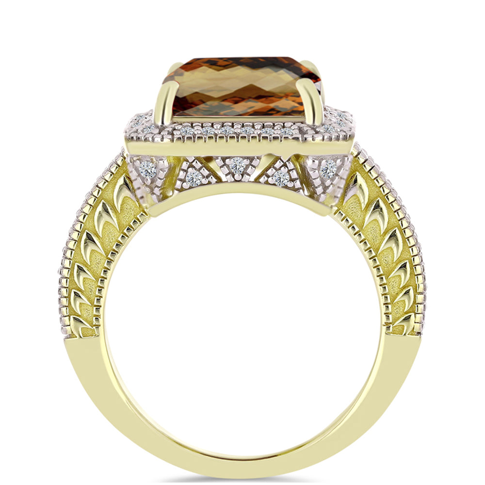 Goldplattierter Silberring mit Cognac-Quarz und weißem Topas