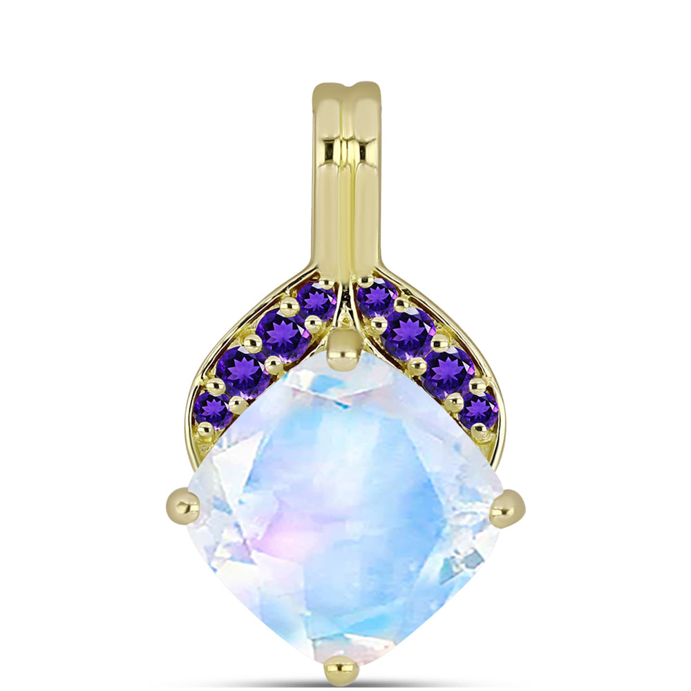 Goldplattierter Silberanhänger mit Regenbogenmondstein und marokkanischem Amethyst
