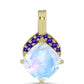 Goldplattierter Silberanhänger mit Regenbogenmondstein und marokkanischem Amethyst