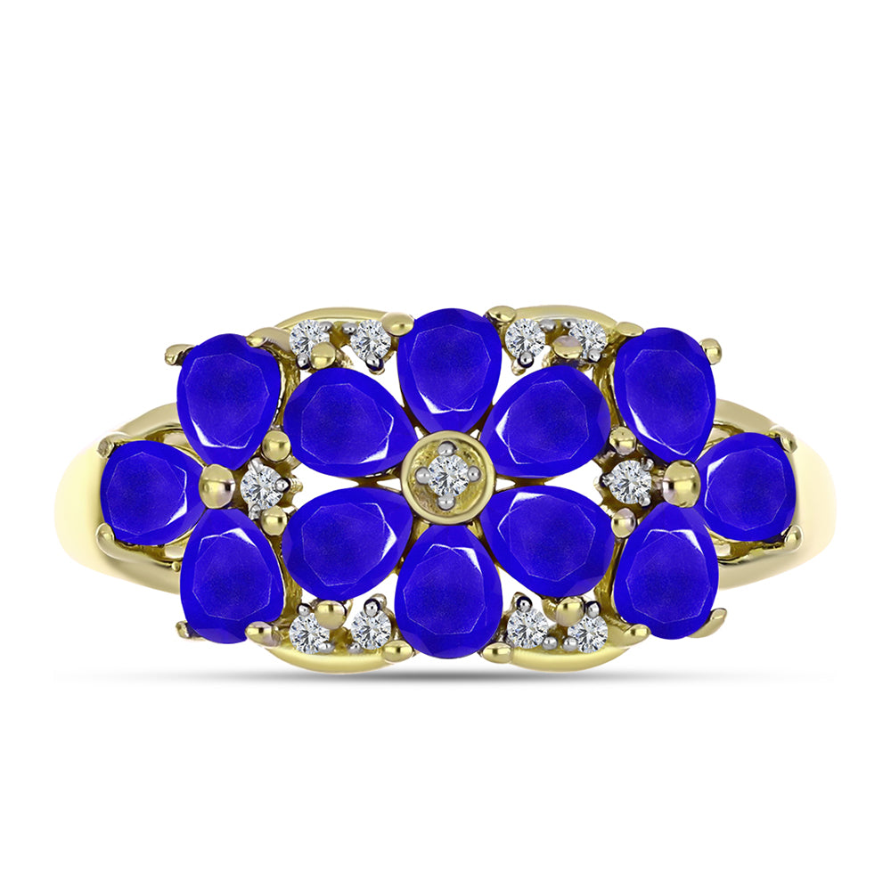 Goldplattierter Silberring mit blauem Achat und weißem Topas 1 