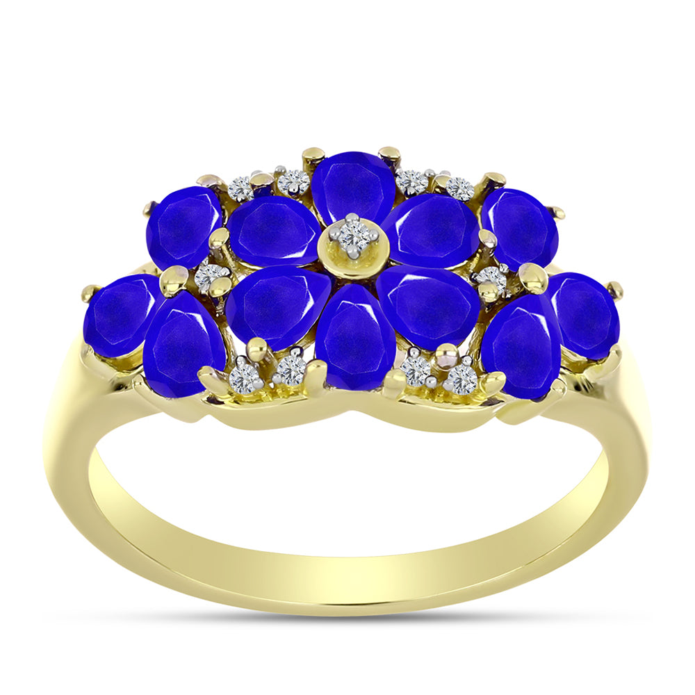 Goldplattierter Silberring mit blauem Achat und weißem Topas 3 