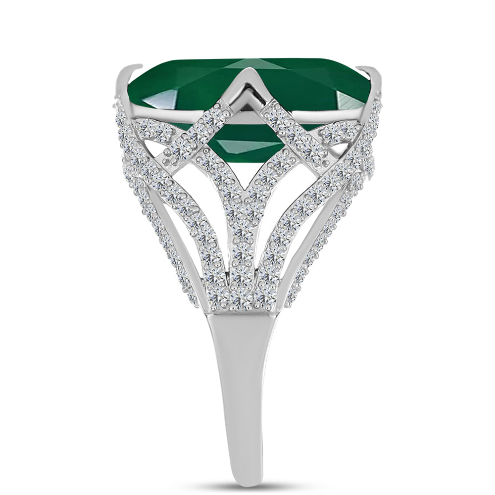 Silberring mit grünem Chalcedon und weißem Topas