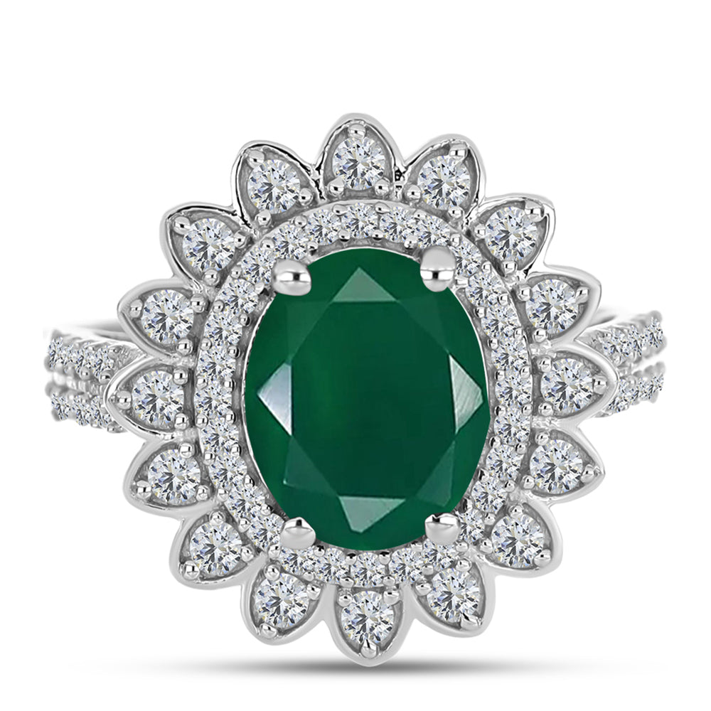 Silberring mit grünem Chalcedon und weißem Topas
