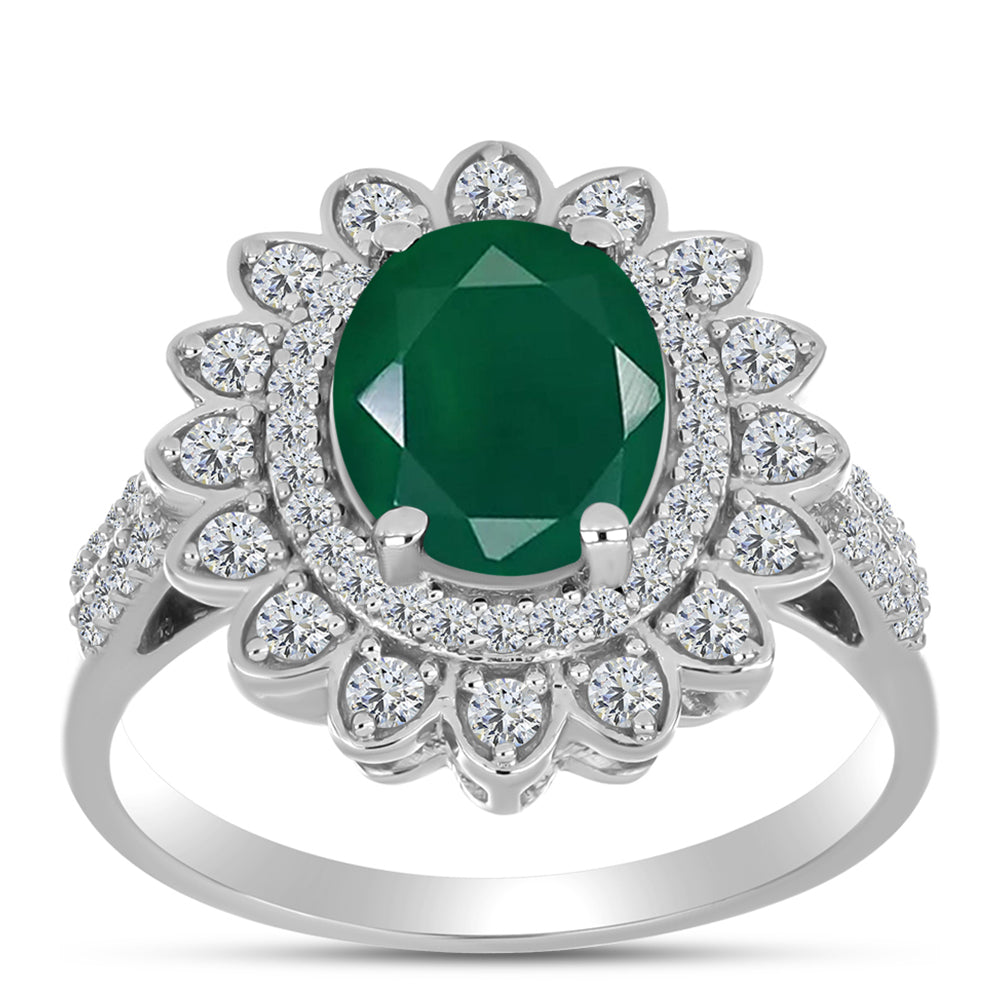 Silberring mit grünem Chalcedon und weißem Topas 3 