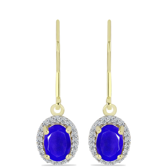Goldplattierte Silberohrringe mit blauem Achat und weißem Topas