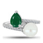 Silberring mit grünem Chalcedon und weißer Süßwasserperle