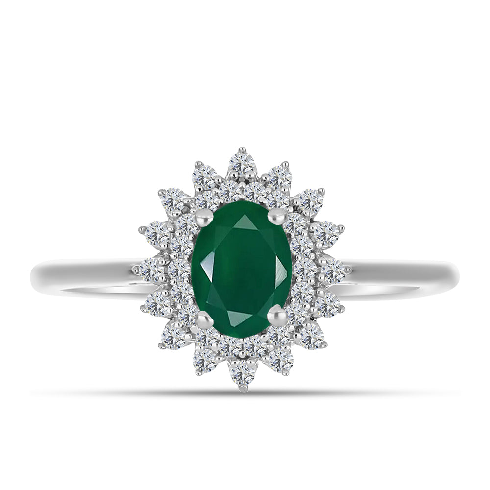 Silberring mit grünem Chalcedon und weißem Topas 1 