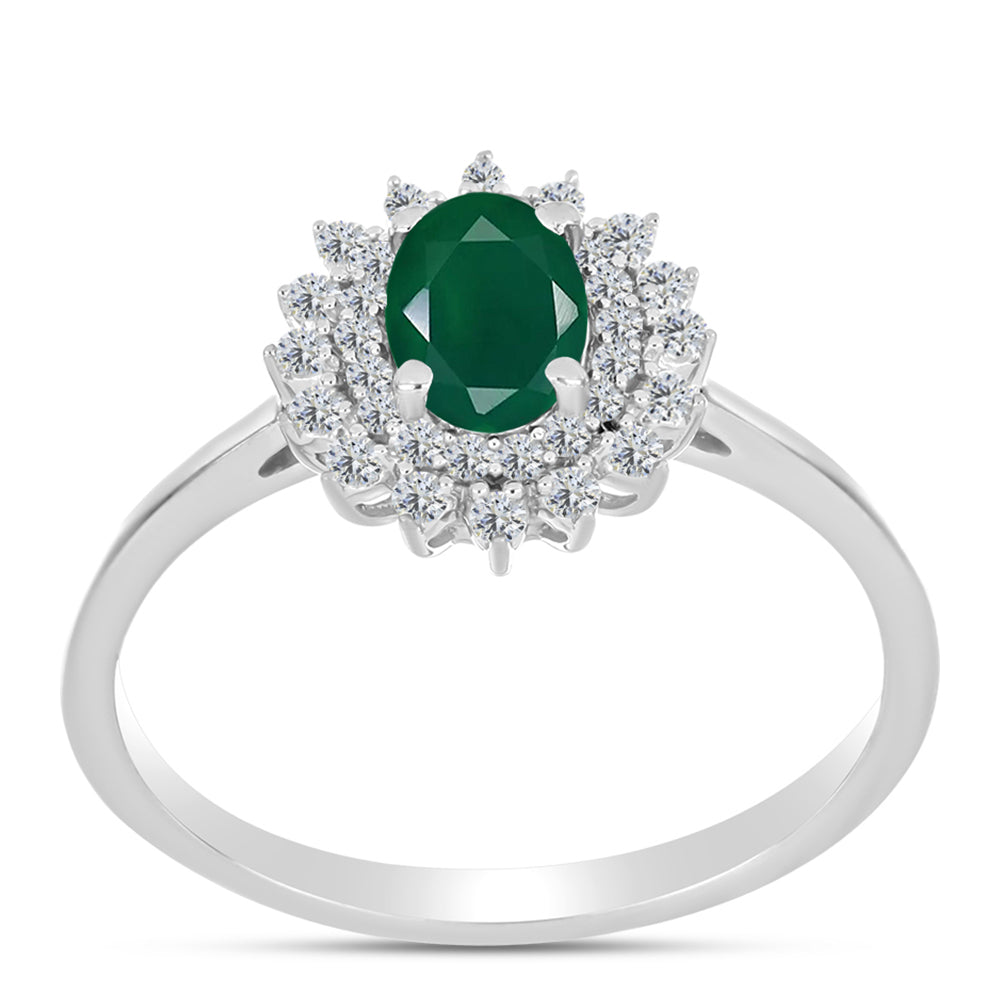 Silberring mit grünem Chalcedon und weißem Topas