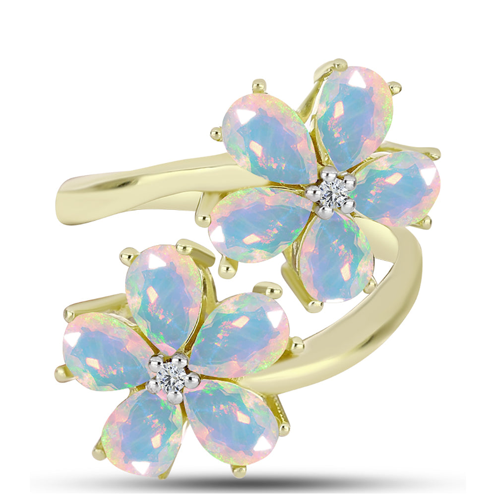 Goldplattierter Silberring mit Welo-Opal und weißem Topas 1 