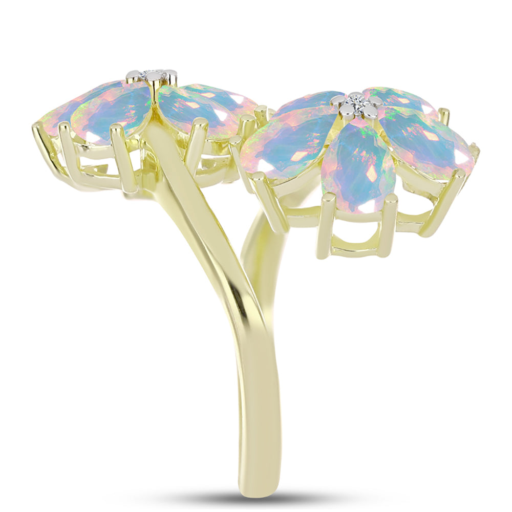 Goldplattierter Silberring mit Welo-Opal und weißem Topas