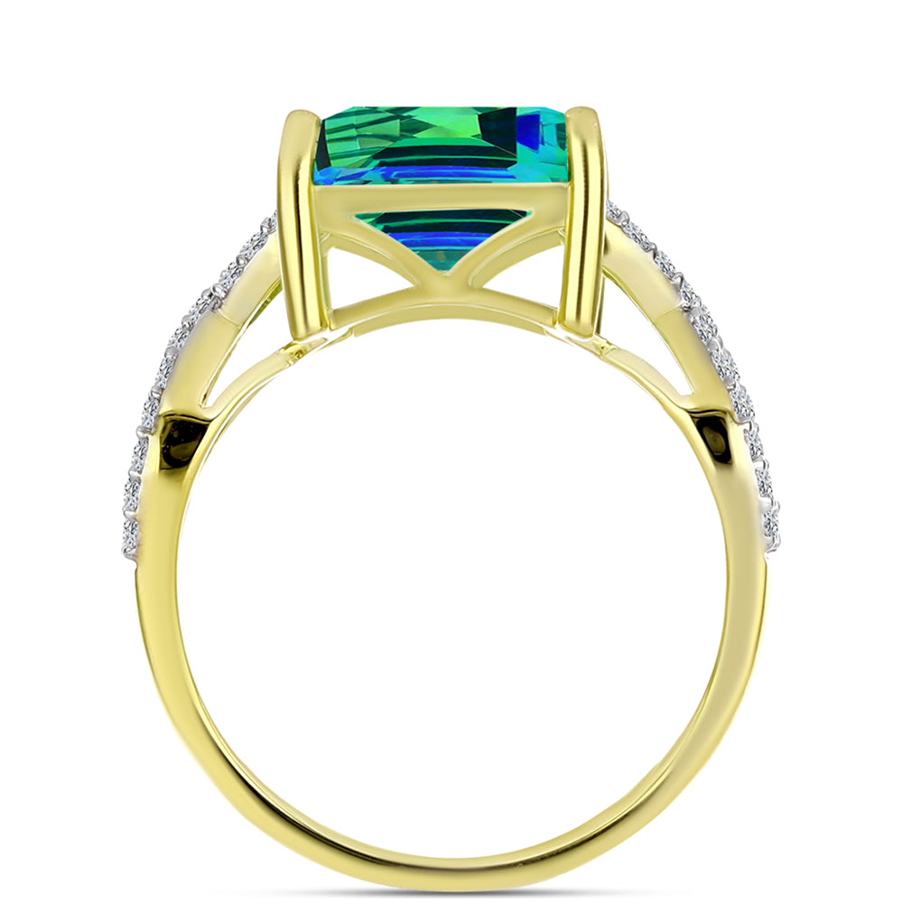 Goldplattierter Silberring mit Pfauenquarz und weißem Topas 2 