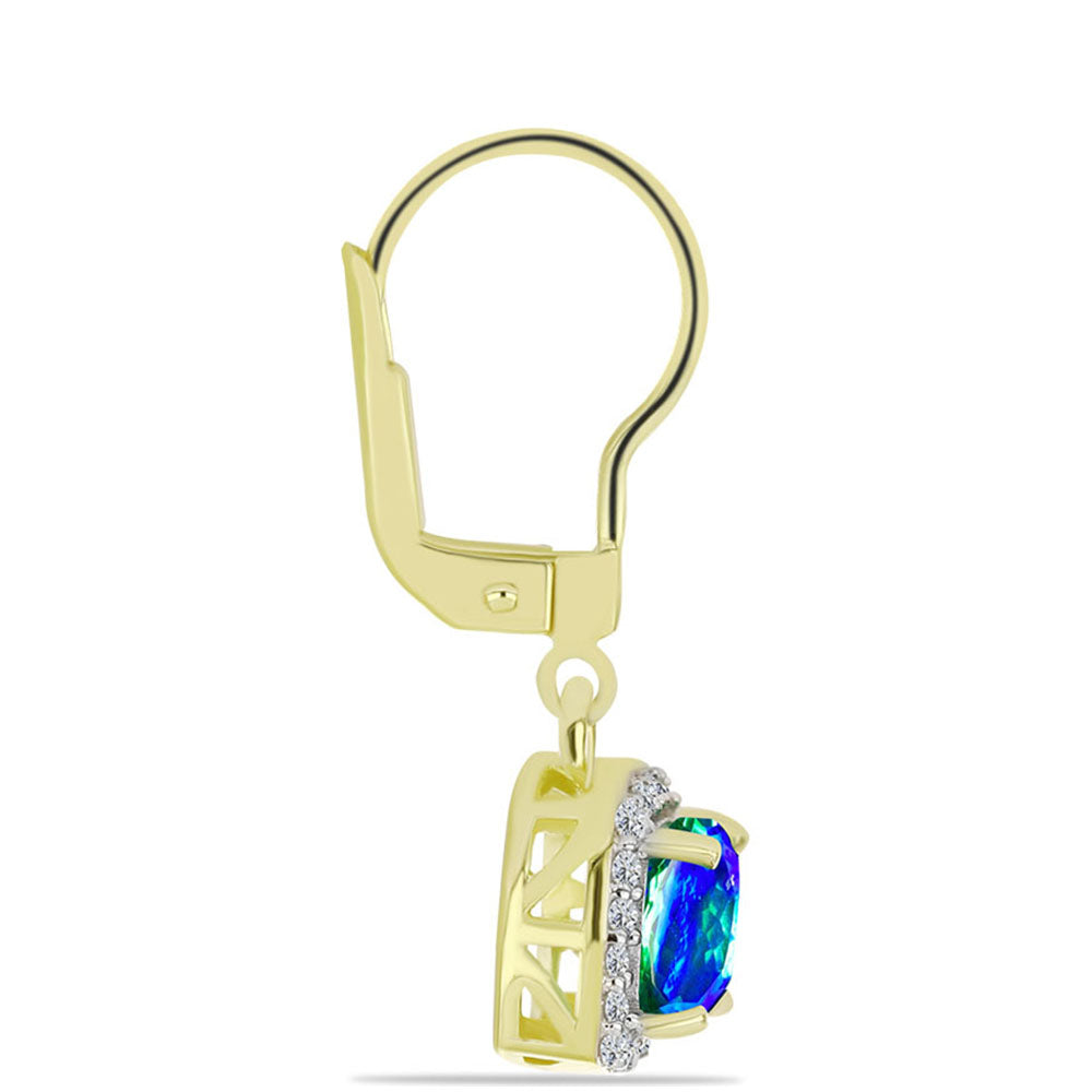 Goldplattierte Silberohrringe mit Pfauenquarz und weißem Topas 2 
