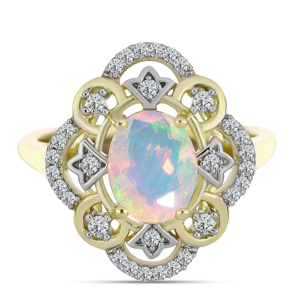 Goldplattierter Silberring mit Welo-Opal und weißem Topas