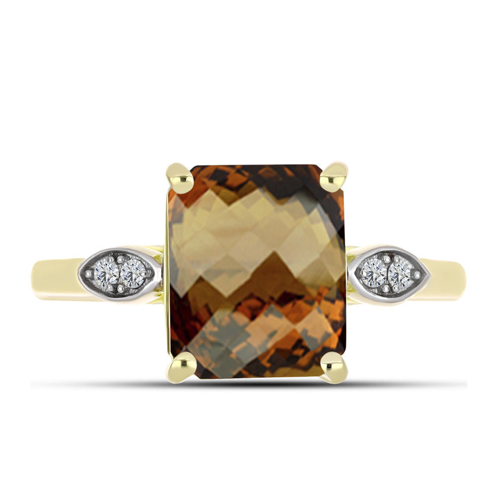 Goldplattierter Silberring mit Cognac-Quarz und weißem Topas