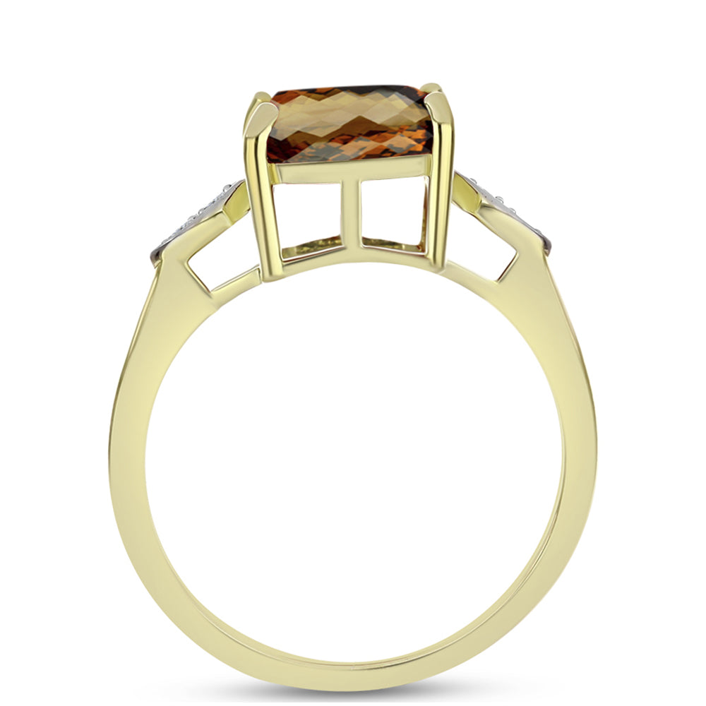 Goldplattierter Silberring mit Cognac-Quarz und weißem Topas