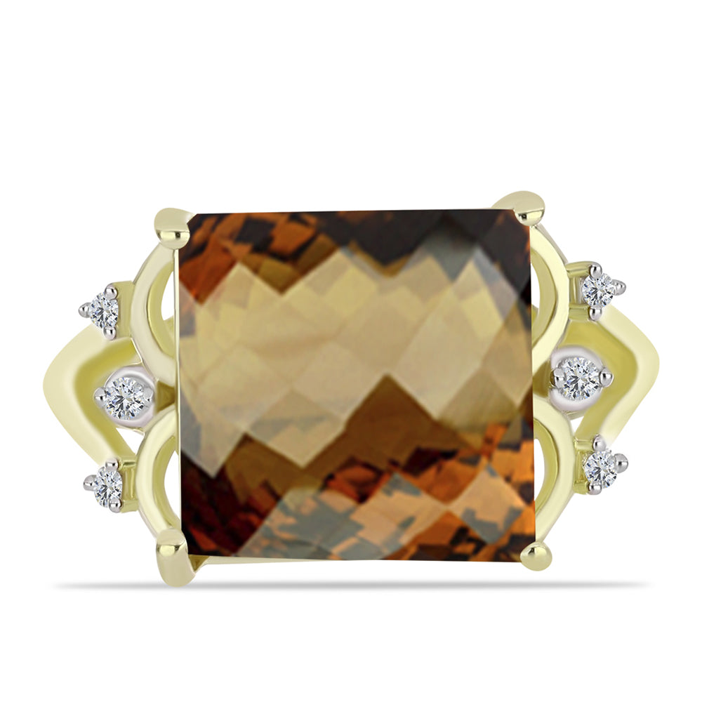 Goldplattierter Silberring mit Cognac-Quarz und weißem Topas