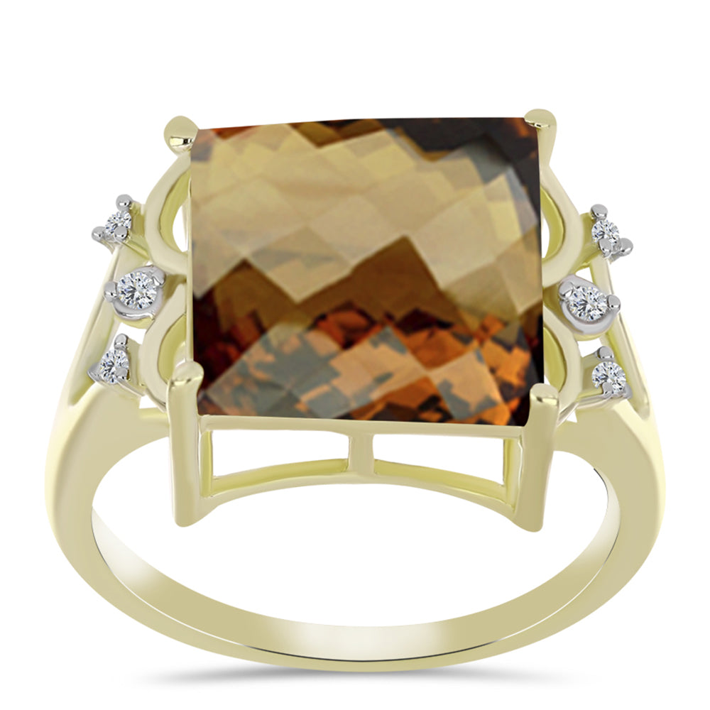 Goldplattierter Silberring mit Cognac-Quarz und weißem Topas 3 