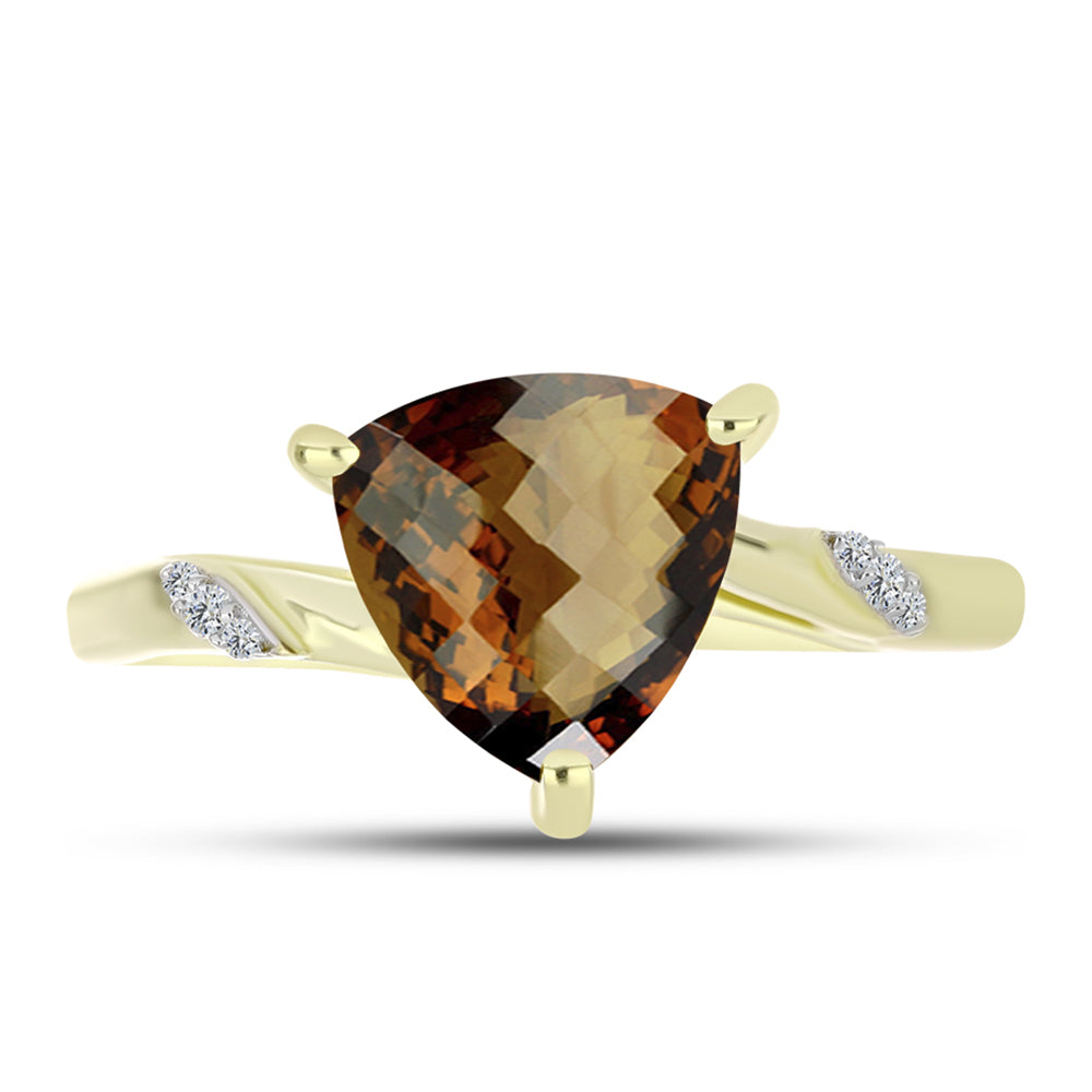 Goldplattierter Silberring mit Cognac-Quarz und weißem Topas