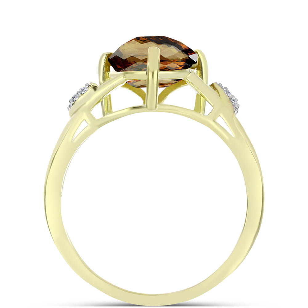 Goldplattierter Silberring mit Cognac-Quarz und weißem Topas 2 