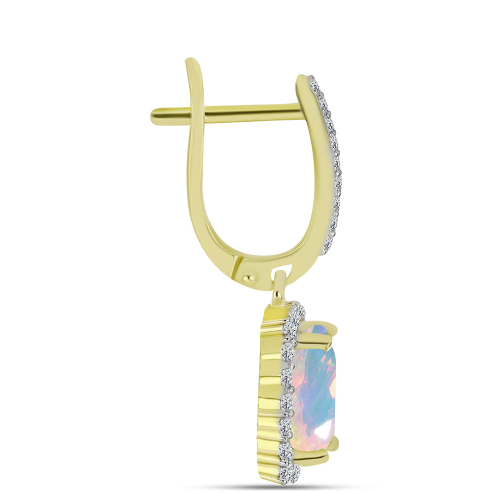 Goldplattierte Silberohrringe mit Welo-Opal und weißem Topas