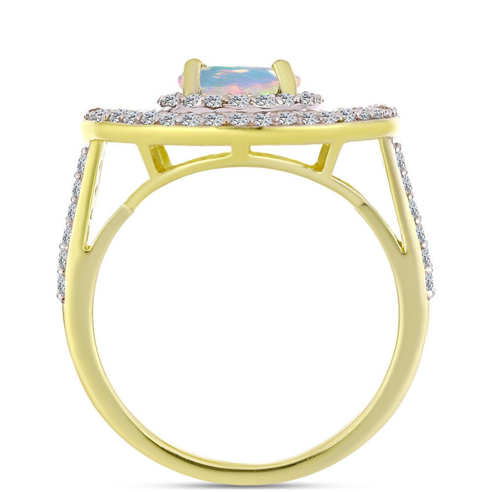Goldplattierter Silberring mit Welo-Opal und weißem Zirkon 2 