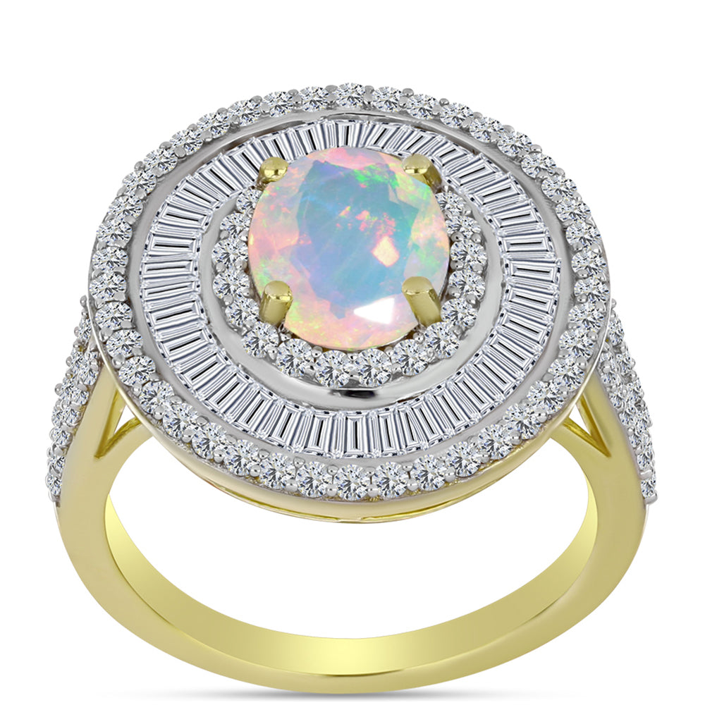 Goldplattierter Silberring mit Welo-Opal und weißem Zirkon