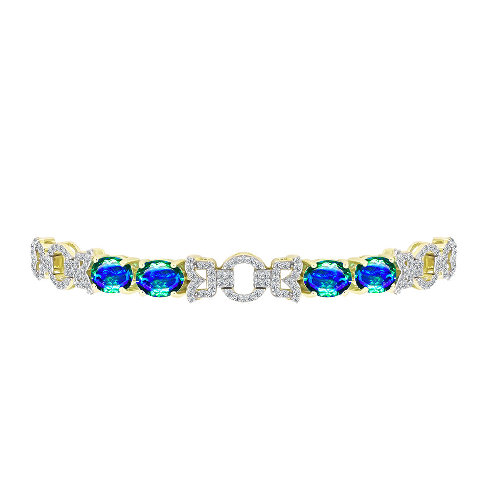 Goldplattiertes Silberarmband mit Pfauenquarz und weißem Topas 2 