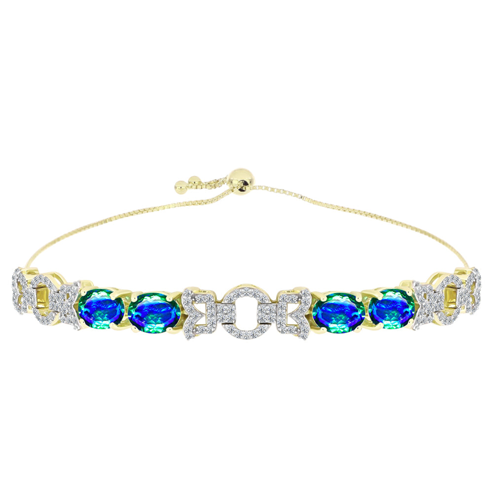 Goldplattiertes Silberarmband mit Pfauenquarz und weißem Topas 1 