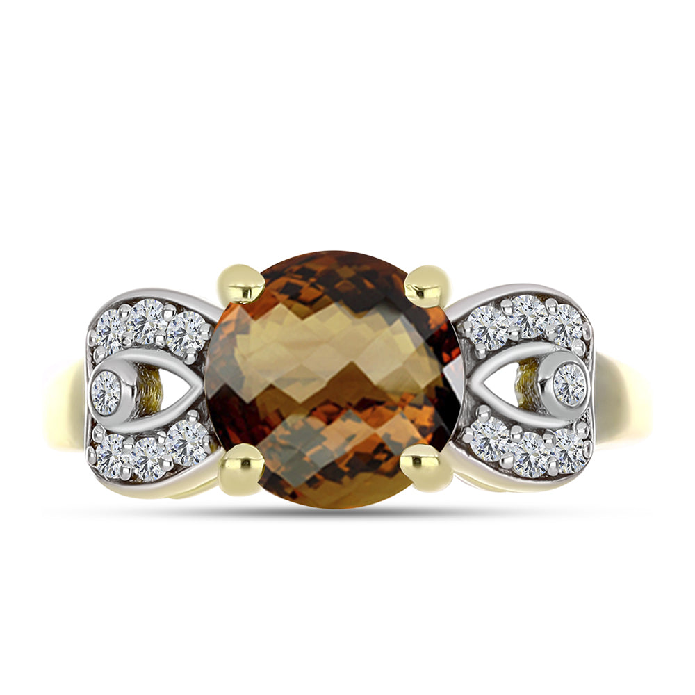 Goldplattierter Silberring mit Cognac-Quarz und weißem Topas