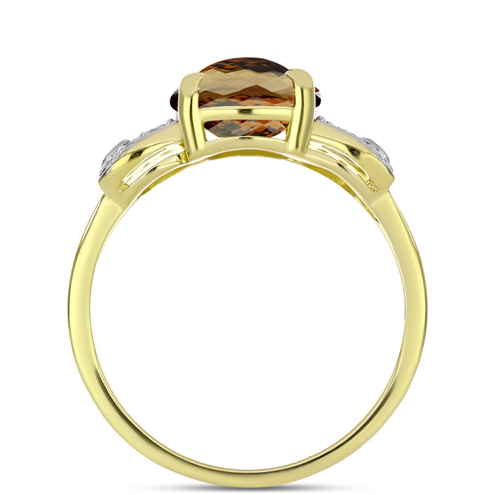 Goldplattierter Silberring mit Cognac-Quarz und weißem Topas 2 