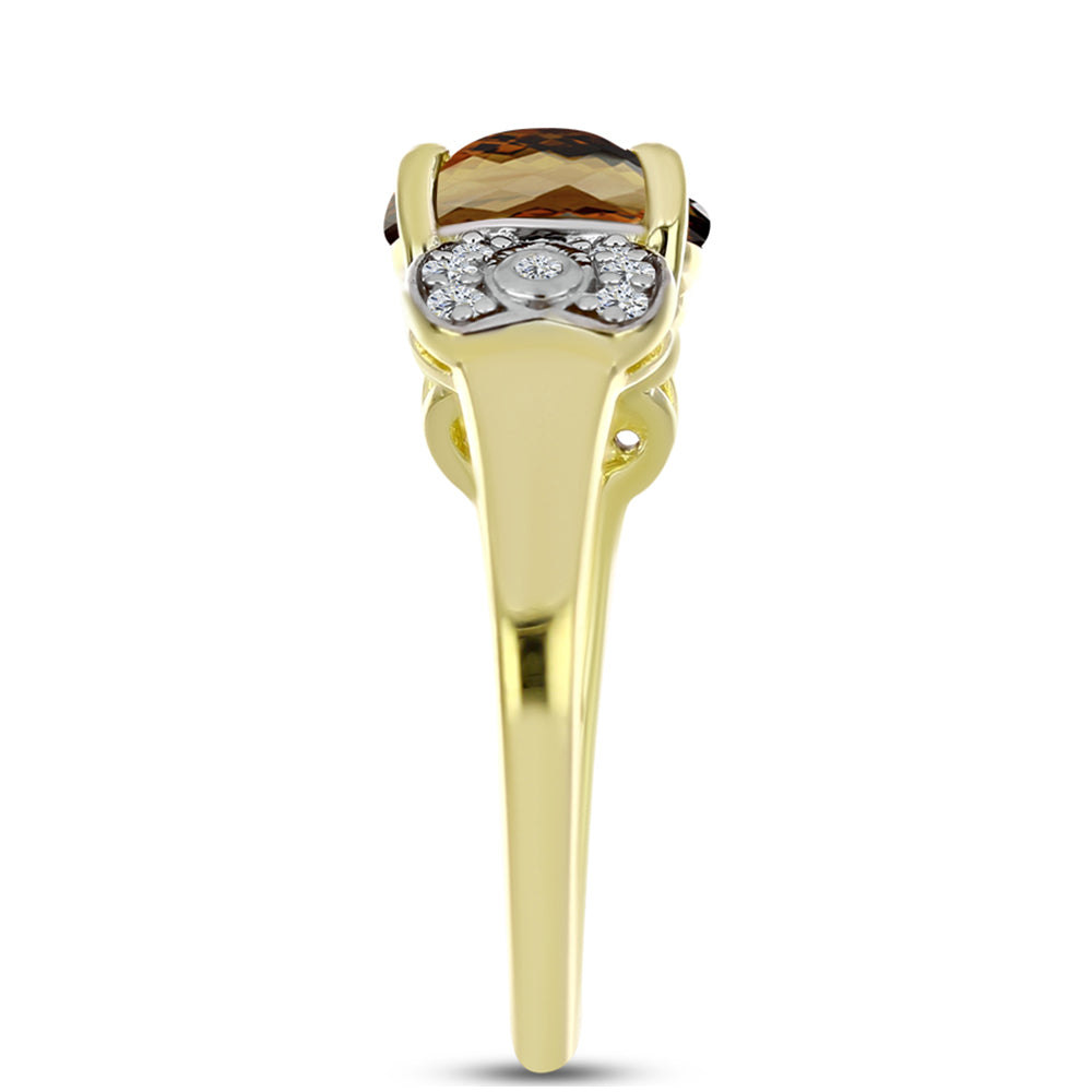 Goldplattierter Silberring mit Cognac-Quarz und weißem Topas