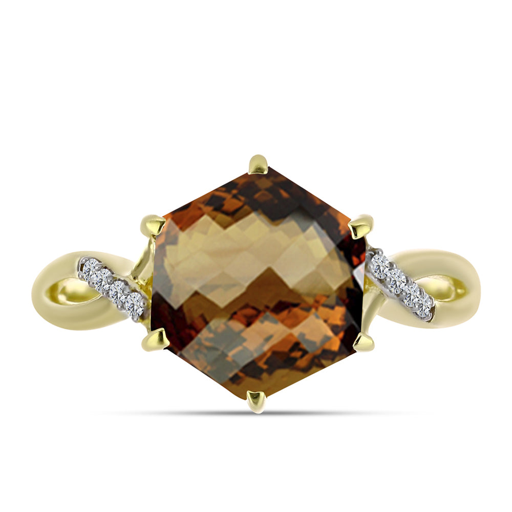 Goldplattierter Silberring mit Cognac-Quarz und weißem Topas 1 