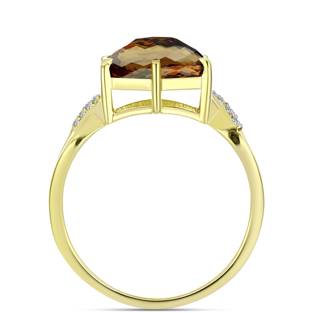 Goldplattierter Silberring mit Cognac-Quarz und weißem Topas 2 