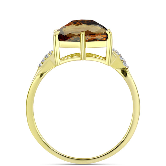 Goldplattierter Silberring mit Cognac-Quarz und weißem Topas