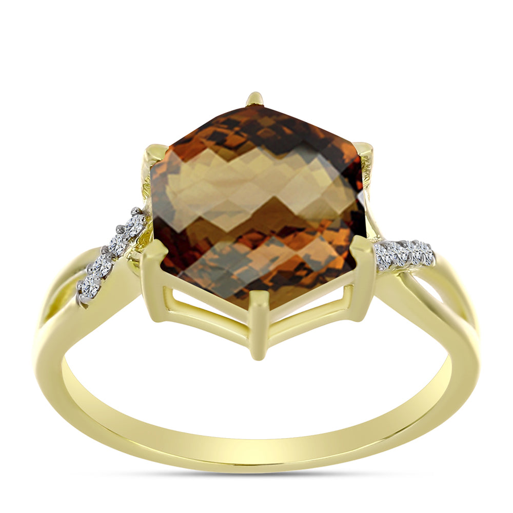 Goldplattierter Silberring mit Cognac-Quarz und weißem Topas