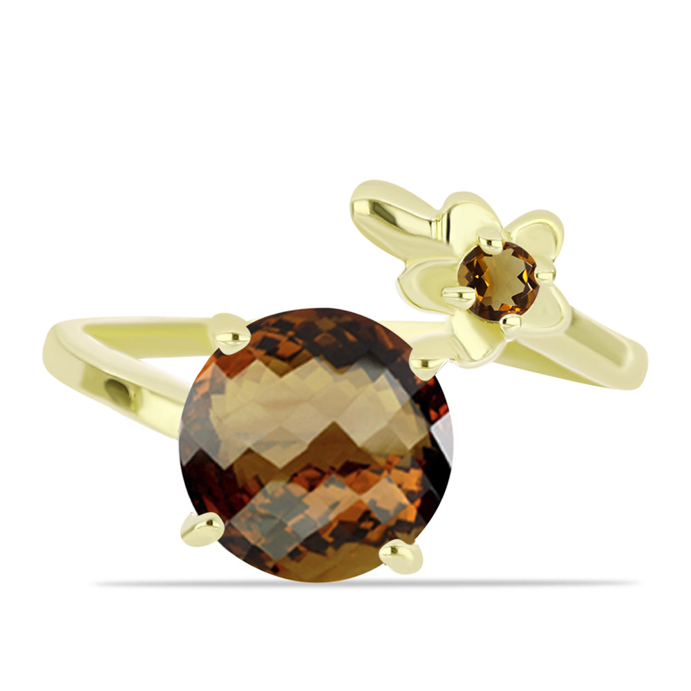 Goldplattierter Silberring mit Cognac-Quarz 1 