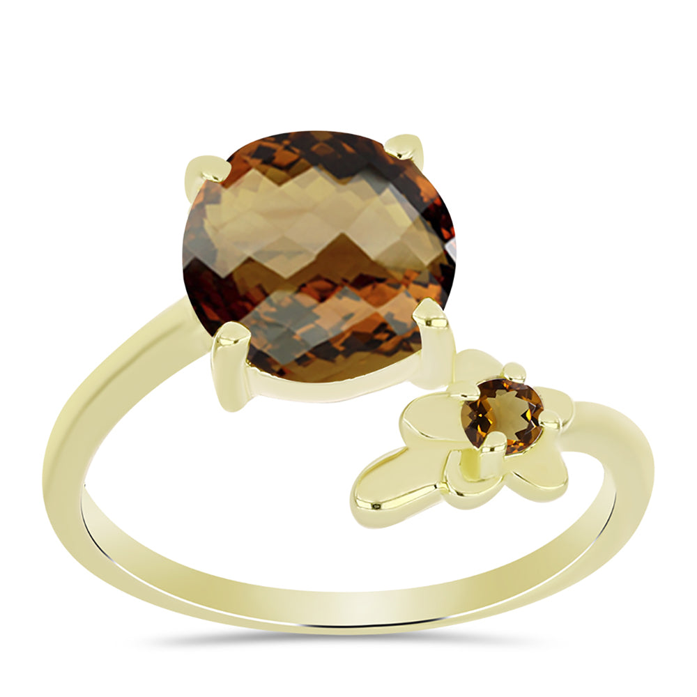 Goldplattierter Silberring mit Cognac-Quarz