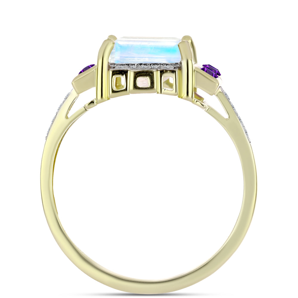 Goldplattierter Silberring mit Regenbogenmondstein und marokkanischem Amethyst