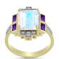 Goldplattierter Silberring mit Regenbogenmondstein und marokkanischem Amethyst