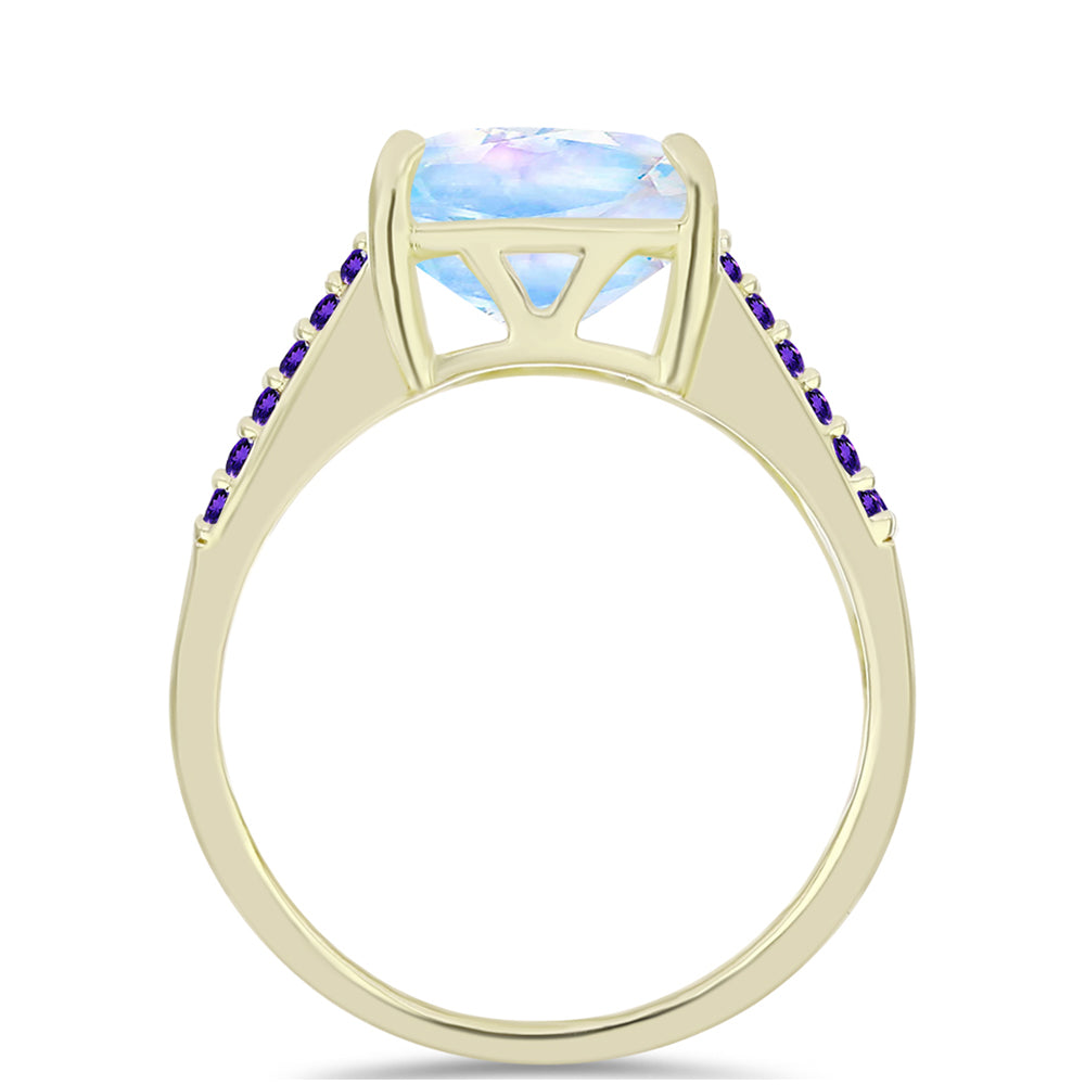 Goldplattierter Silberring mit Regenbogenmondstein und marokkanischem Amethyst
