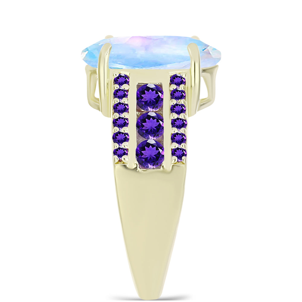 Goldplattierter Silberring mit Regenbogenmondstein und marokkanischem Amethyst 4 