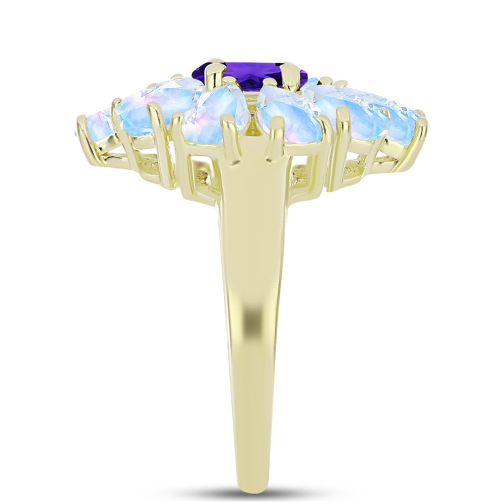 Goldplattierter Silberring mit Regenbogenmondstein und marokkanischem Amethyst 4 