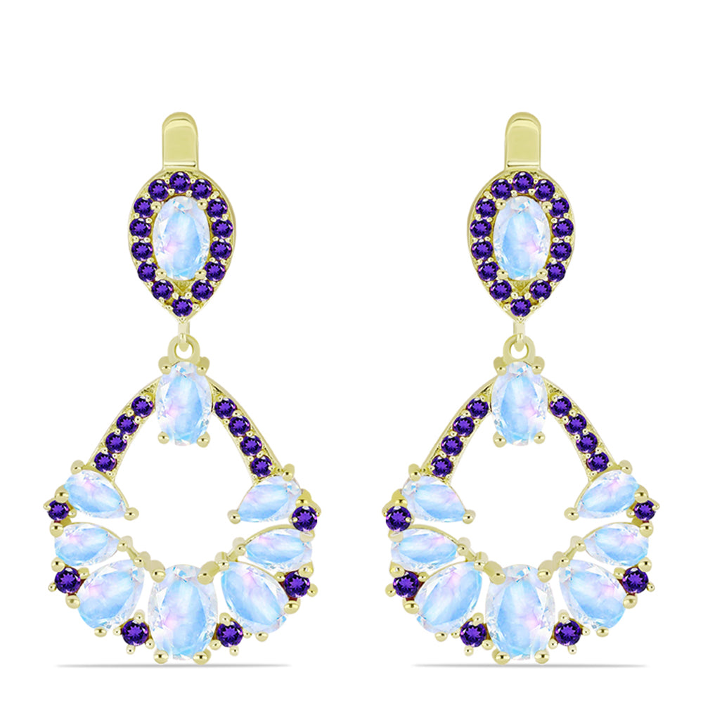 Goldplattierte Silberohrringe mit Regenbogenmondstein und marokkanischem Amethyst 1 