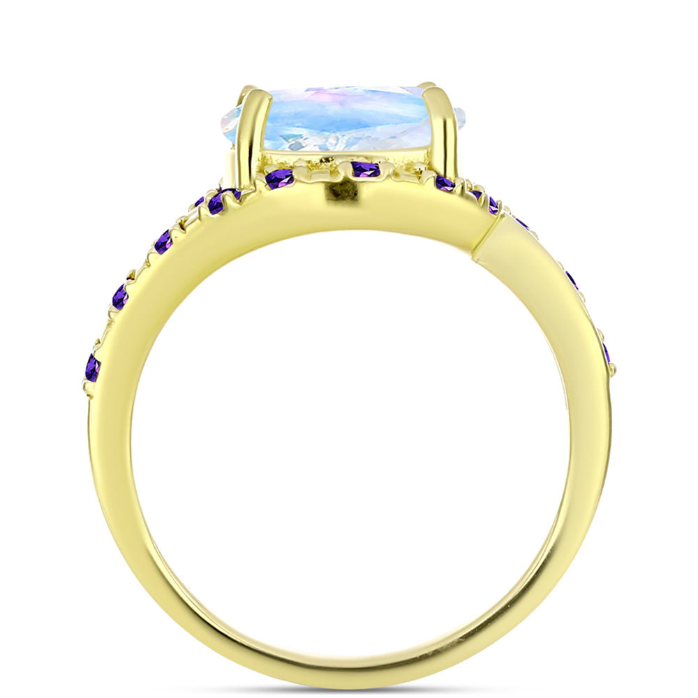 Goldplattierter Silberring mit Regenbogenmondstein und marokkanischem Amethyst 2 