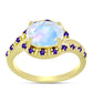Goldplattierter Silberring mit Regenbogenmondstein und marokkanischem Amethyst
