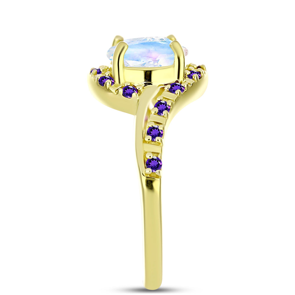 Goldplattierter Silberring mit Regenbogenmondstein und marokkanischem Amethyst 4 